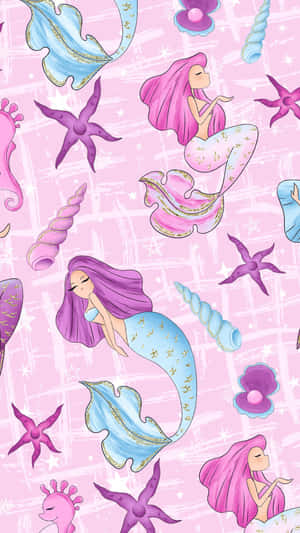 Dive Into The Magical World Of A Kawaii Mermaid Wallpaper