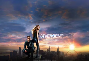 Divergent Movie Poster Featuring Tris And Four Wallpaper