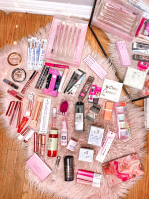 Diverse Makeup Collection Top View Wallpaper