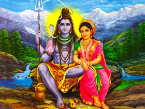 Divine Love Representation With Shiva & Parvati Wallpaper