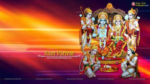 Divine Portrait Of Ram Ji Receiving The Throne Wallpaper