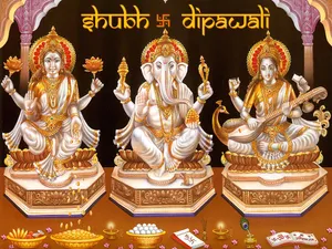 Divine Trinity - Laxmi, Ganesh And Saraswati In Elegant 3d Art Wallpaper