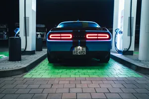 Dodge Challenger In Gas Station Wallpaper