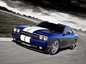 Dodge Challenger In Metallic Blue Paint Wallpaper