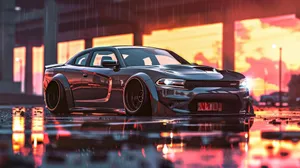 Dodge Charger Hellcat Sunset Glow Wallpaper