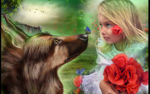 Dog And Girl Amazing Portrait Wallpaper