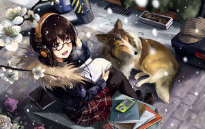 Dog And Girl Cold Day Wallpaper