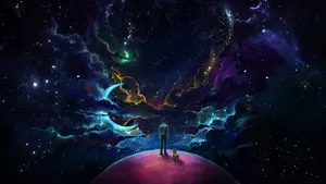 Dog And Man With Andromeda Galaxy Wallpaper