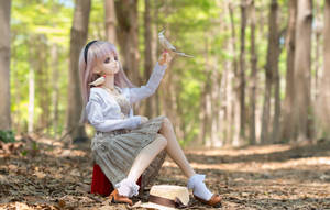 Doll With Bird In Forest Wallpaper