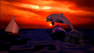 Dolphin Sunset Artwork Wallpaper