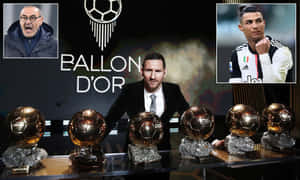 Dominant Lionel Messi Holding His Ballon D'or Trophy Wallpaper