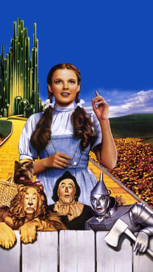 Dorothy, The Scarecrow, The Tinman And The Cowardly Lion Take A Journey Down The Yellow Brick Road Wallpaper