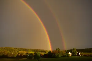 Double Rainbow Over Countryside Wallpaper