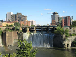 Downtown Rochester Against The Vibrant Evening Sky Wallpaper