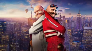 Dr Robotnik And Knuckles Cityscape Wallpaper