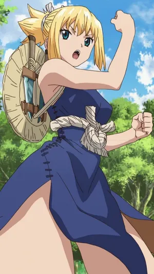 Dr. Stone's Kohaku Wielding Her Sword In Battle Wallpaper