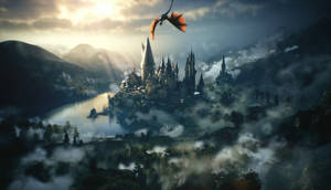 Dragon Above Hogwarts Hp Aesthetic Wallpaper