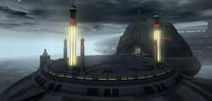 Dramatic View Of Kamino's Stormy Ocean And Futuristic Architecture Wallpaper