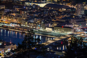 Drammen Nighttime Cityscape Wallpaper