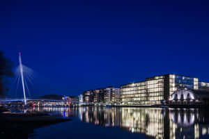 Drammen Nighttime Riverside View Wallpaper