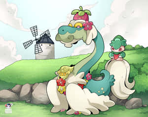 Drampa Comfey And Formantis Wallpaper