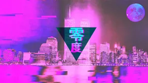 Dreamcore Cityscapewith Triangular Overlayand Moon Wallpaper