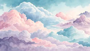 Dreamy Pastel Clouds In A Soft Watercolor Sky Wallpaper