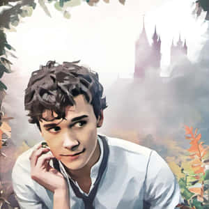 Dreamy Portrait With Castle Background Wallpaper