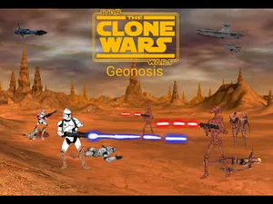 Droids Fight For The Separatists In The Battle Of Geonosis Wallpaper
