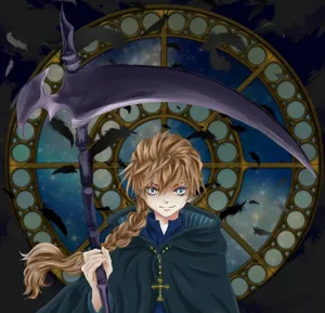 Duo Maxwell From Gundam Wing Posing With Deathscythe Hell Gundam Wallpaper