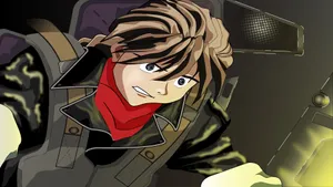 Duo Maxwell Standing Strong With His Gundam Deathscythe. Wallpaper