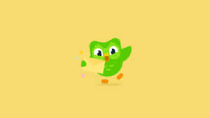 Duolingo Owl Celebrates Success Wallpaper