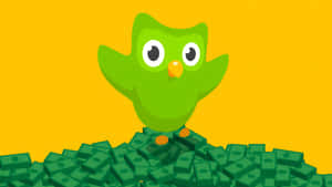 Duolingo Owl On Money Pile Wallpaper