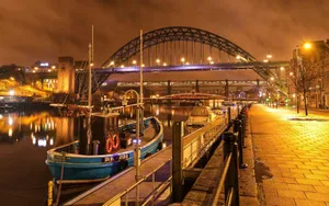 Dusk Falls Over The Newcastle Upon Tyne River Bridges Wallpaper