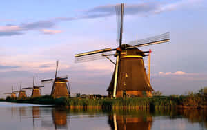 Dutch Windmillsat Sunset Wallpaper