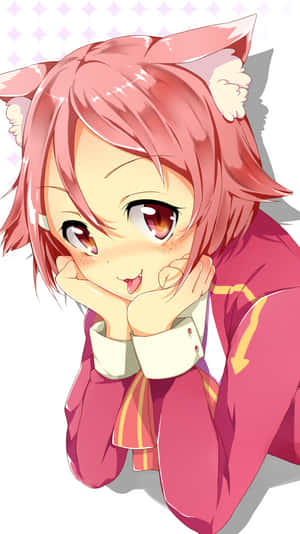 Dynamic Anime Pink Neko Girl Wallpaper