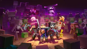 Dynamic Minecraft Fan Art Of A Warrior In The Heart Of The Game Wallpaper