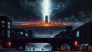 Dystopian_ Cityscape_ Nighttime Wallpaper