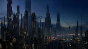 Dystopian_ Cityscape_ Nighttime Wallpaper