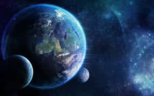 Earth_and_ Moons_in_ Space_ Art Wallpaper