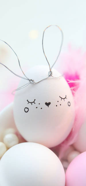 Easter Bunny Eggs With Pink And White Feathers Wallpaper