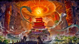 Eastern Dragon Pagoda Wallpaper