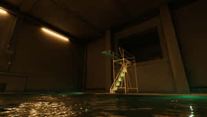 Eerie Indoor Poolat Night Wallpaper