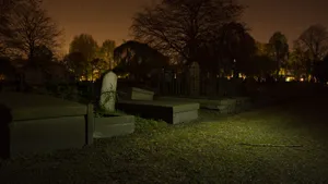 Eerie_ Nighttime_ Cemetery Wallpaper