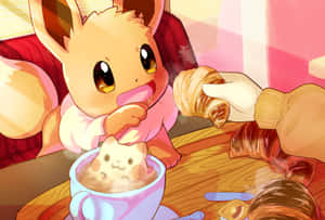 Eevee Enjoying Treats Illustration Wallpaper