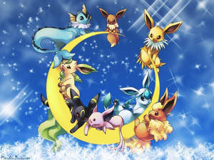 Eevee Evolutions On Crescent Moon Wallpaper
