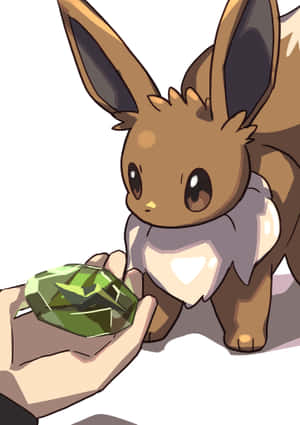 Eevee Inspecting Green Crystal Wallpaper