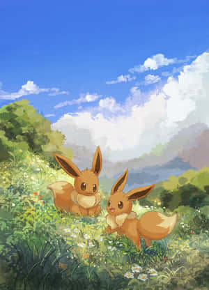 Eevee_ Pair_in_ Sunny_ Meadow_ Artwork.jpg Wallpaper