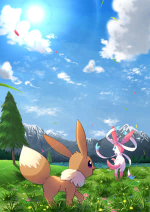 Eeveeand Sylveon Pokemon Fantasy Scenery Wallpaper