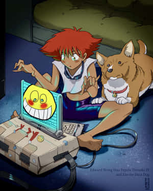 Ein, The Adorable Data Dog From Cowboy Bebop, Gazing Curiously Into The Distance Wallpaper